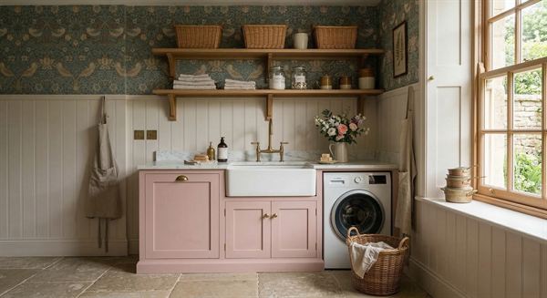 Dusty pink bespoke kitchen cabinetry detail