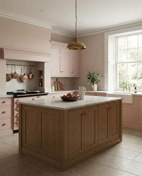Solid oak and pink bespoke kitchen details