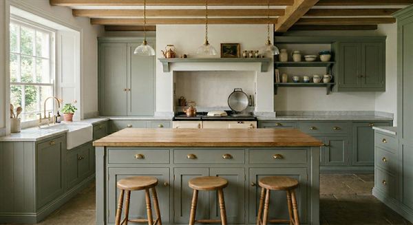 Pigeon blue bespoke kitchen units