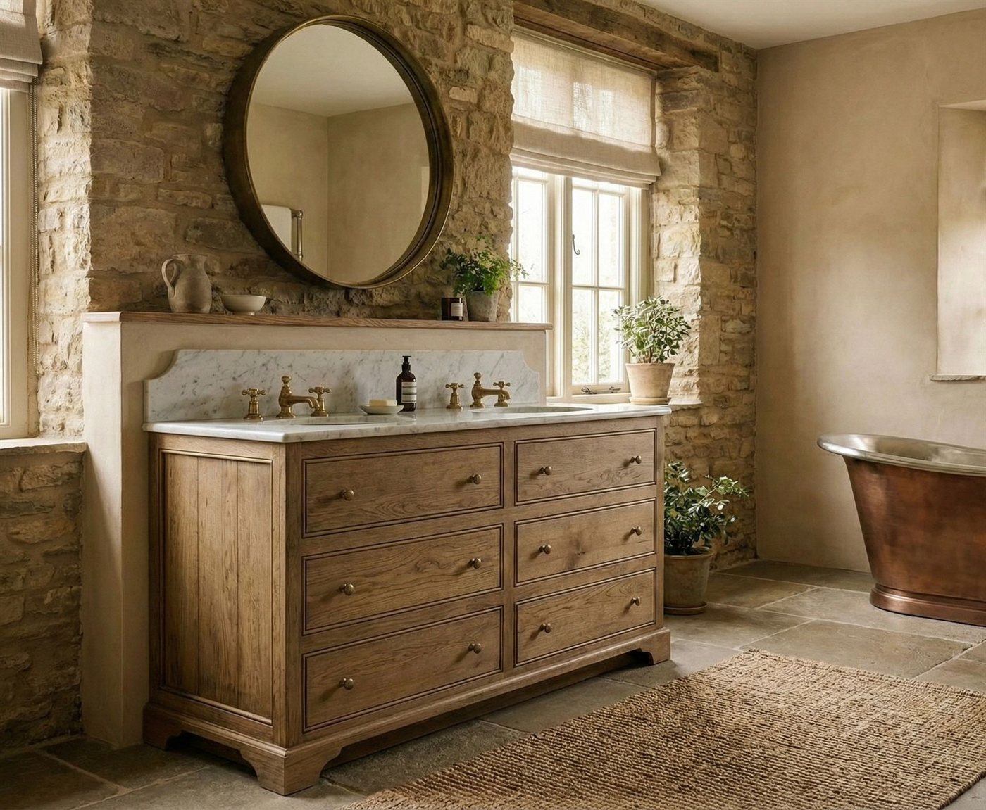 Solid Oak Shaker Double Vanity Unit