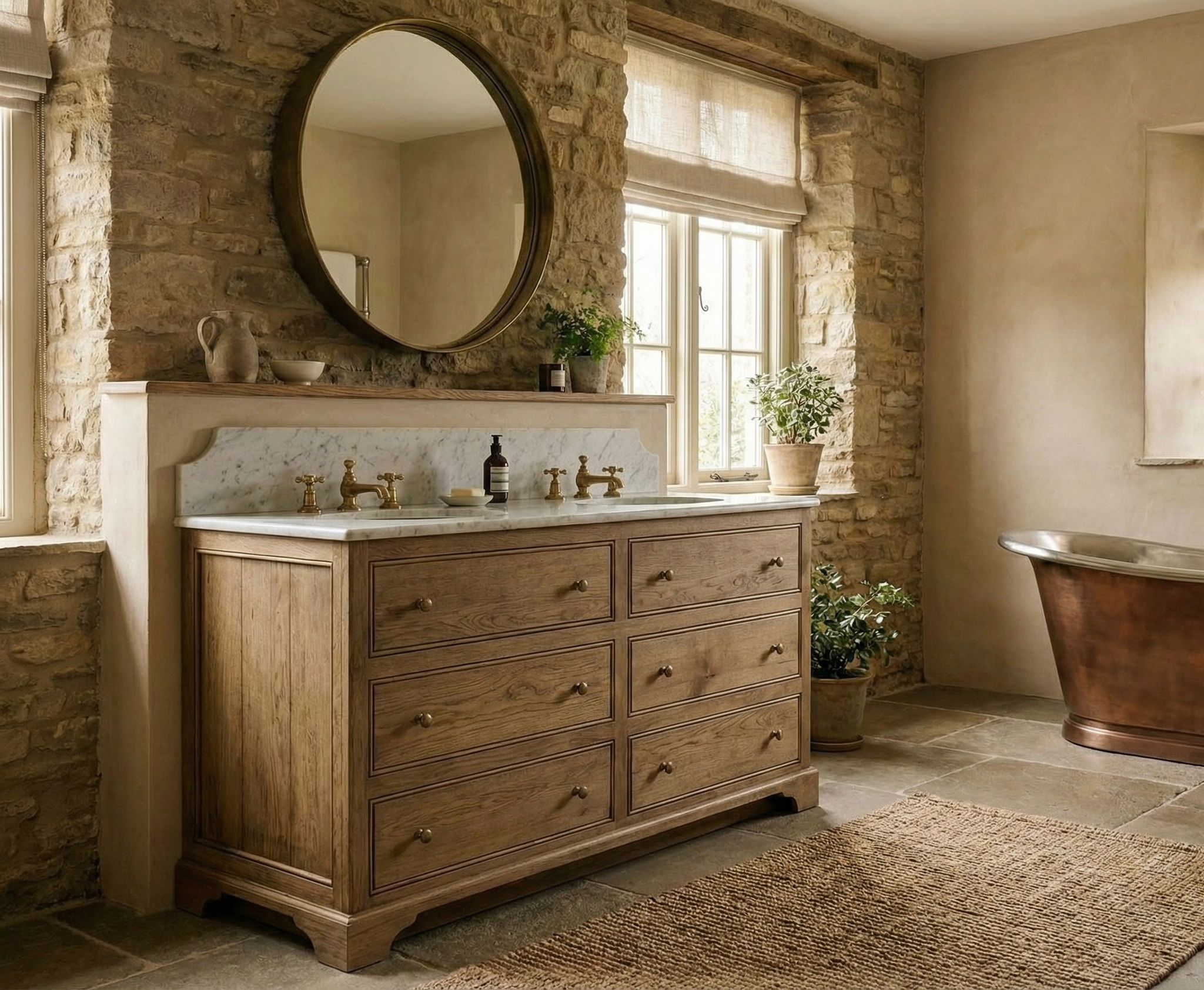 Solid Oak Double Vanity Unit